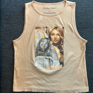 Beige Graphic Tank Top